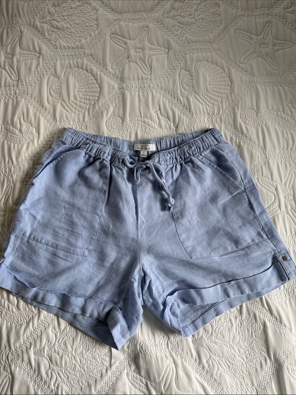 Ellenw Tracy Light Blue High-Waist Linen-Blend Drawstring Shorts
